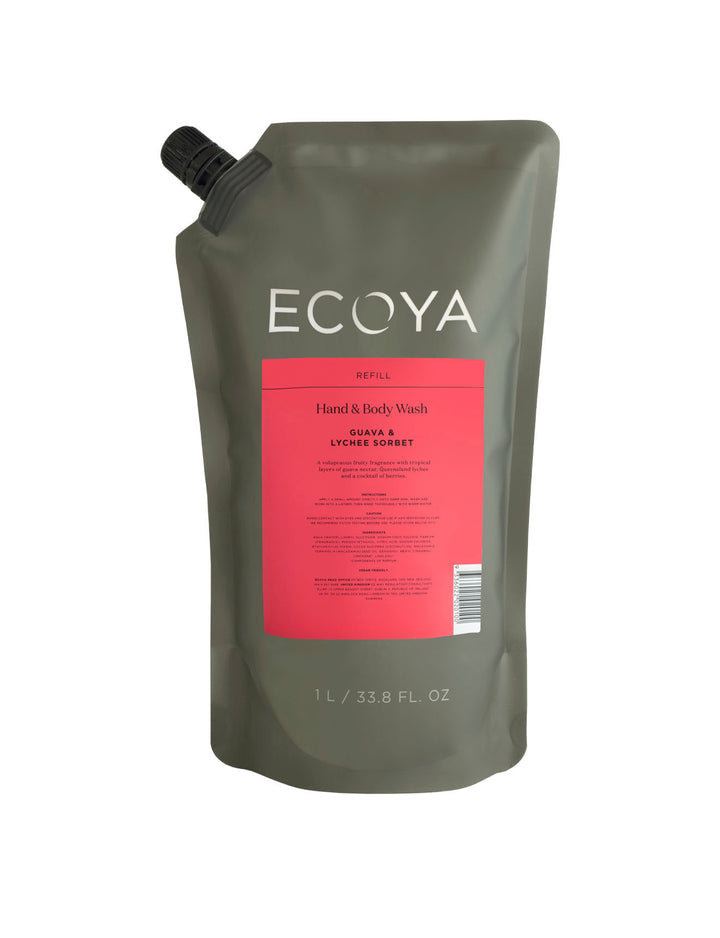 Ecoya Guava & Lychee Sorbet Hand & Body Wash Refill 1L