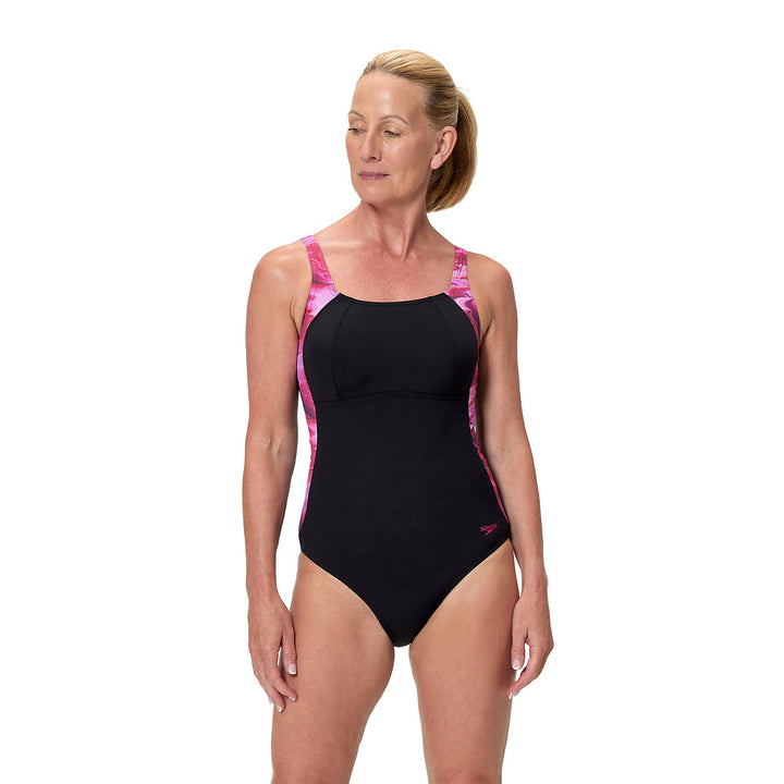 Speedo Womens Shaping Lunalustre Print One Piece - Anthracite/Ruby