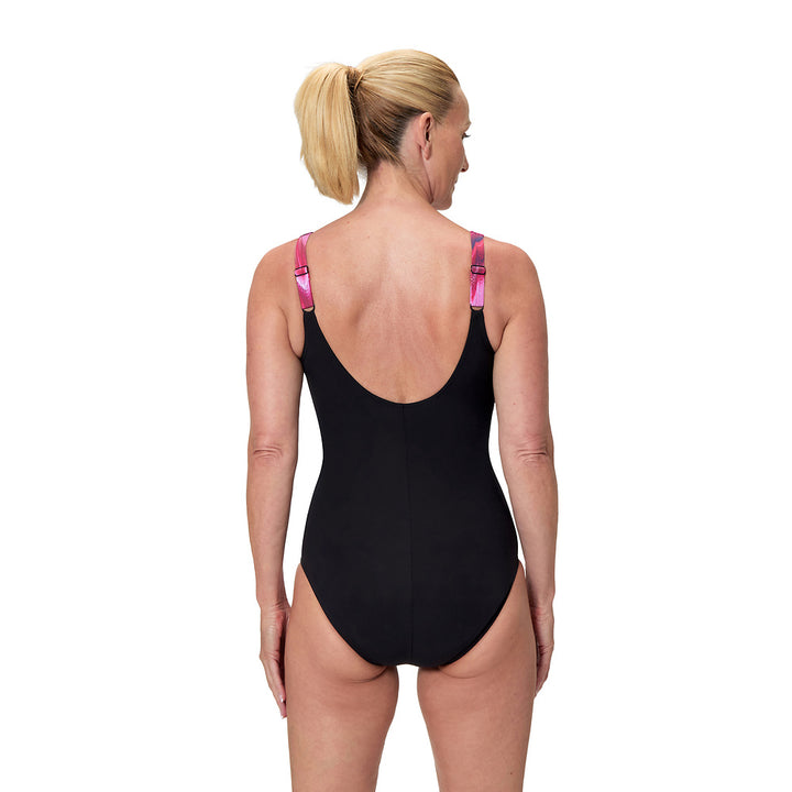 Speedo Womens Shaping Lunalustre Print One Piece - Anthracite/Ruby