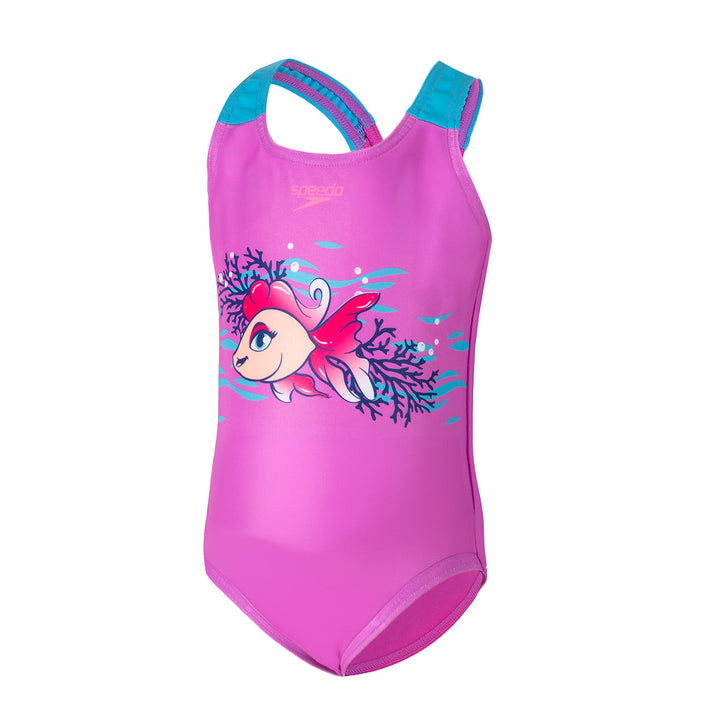 Speedo Toddler Girls Cutie Fish Swimsuit - Neon Violet /Picton Blue