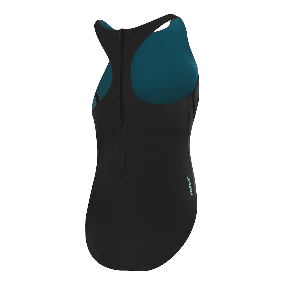 Speedo Womens Support Racer Strap 1 Piece - Black/Harlequin Green