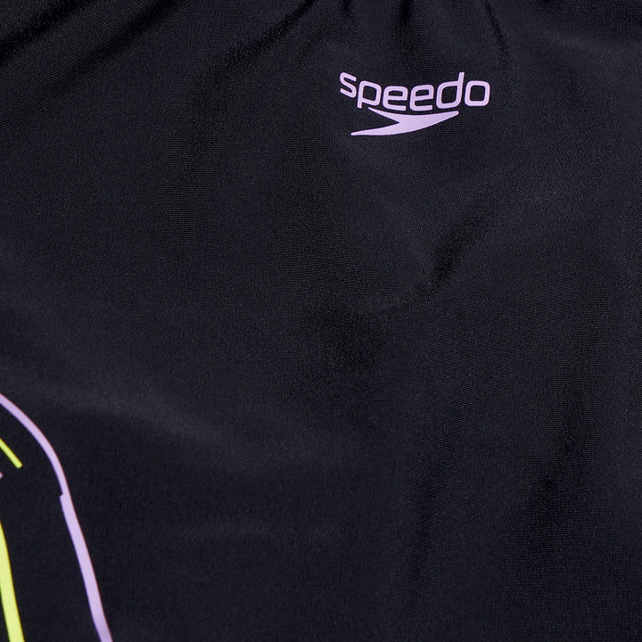 Speedo Girls Placement Muscleback - Black/Sweet Purple/Lemon Drizzle