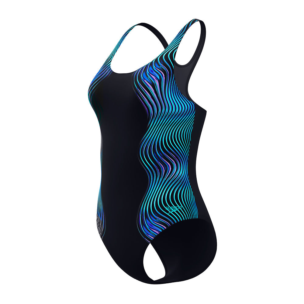 Speedo Womens Engineered Print Butterfly Back One Piece - Anthracite