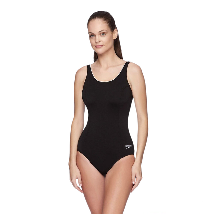 Speedo Womens Concealed D Cup Tank One Piece - Black/White