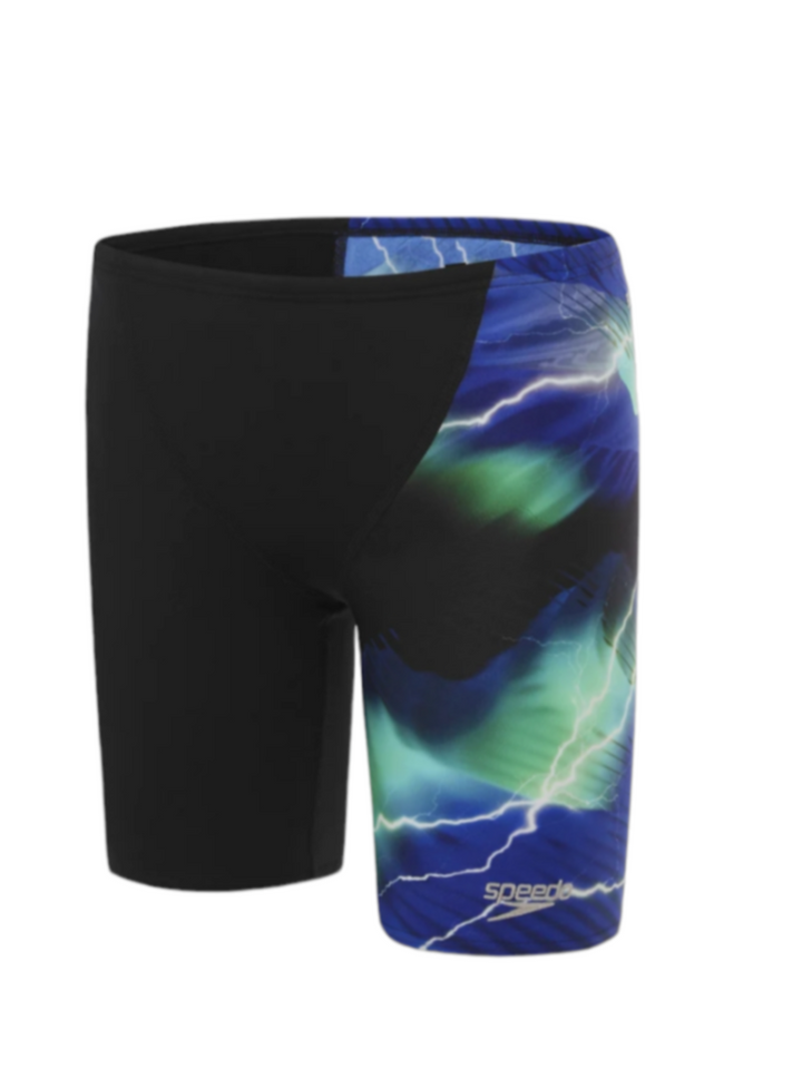 Speedo Boys Lightning V-cut Jammer - Black/Beautiful Blue/Aquarium/Fake Green