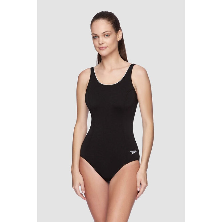 Speedo Womens Concealed D Cup Tank One Piece - Black/White