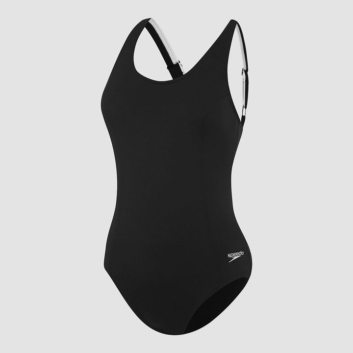 Speedo Womens Concealed D Cup Tank One Piece - Black/White