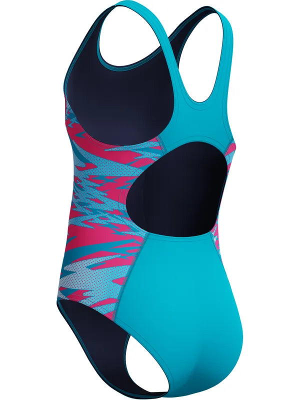 Speedo Junior Girls Hyperboom Splice Muscleback One Piece - Mayan Blue/Margarita Pink