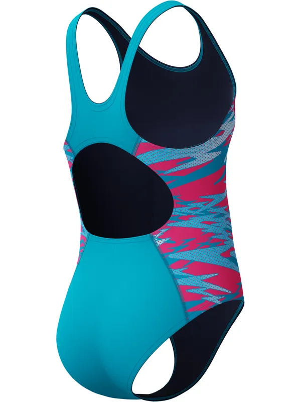 Speedo Junior Girls Hyperboom Splice Muscleback One Piece - Mayan Blue/Margarita Pink