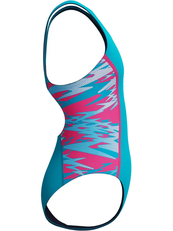 Speedo Junior Girls Hyperboom Splice Muscleback One Piece - Mayan Blue/Margarita Pink