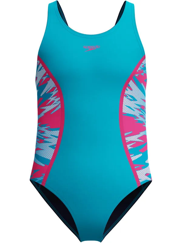 Speedo Junior Girls Hyperboom Splice Muscleback One Piece - Mayan Blue/Margarita Pink